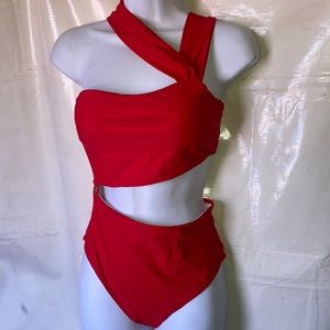 Women's Size Small Asymmetrical Red One-Shoulder Women's Swimset 🔥